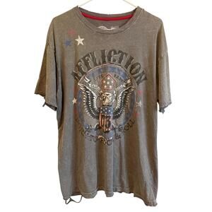 Affliction Shirt Mens 2XL‎ Gray Live Fast Eagle Graphic Born to Rock Made USA